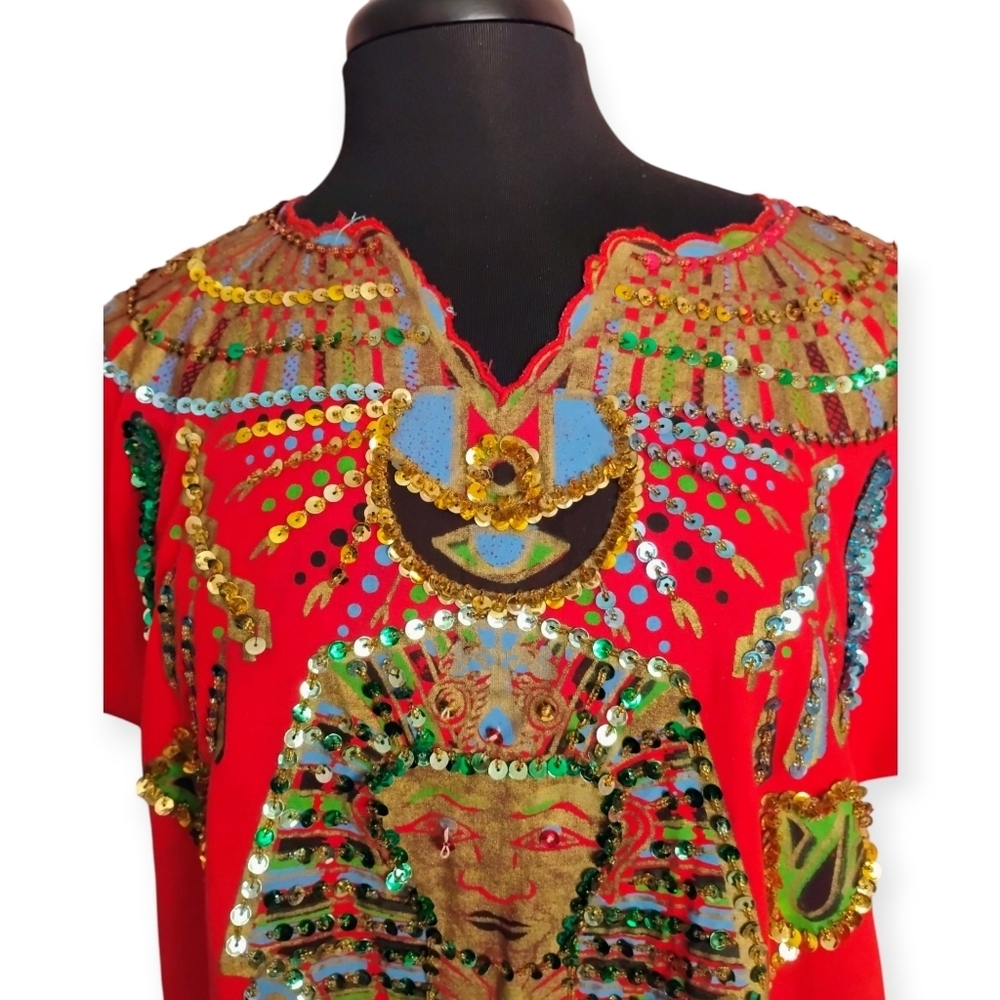 Egyptian Sequin Jalabiya Maxi Dress King Tut Red - Picture 3 of 13